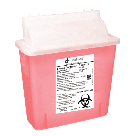 Dealmed Sharps Container, 5 Quart Mailbox Lid, Red (Pack of 1)