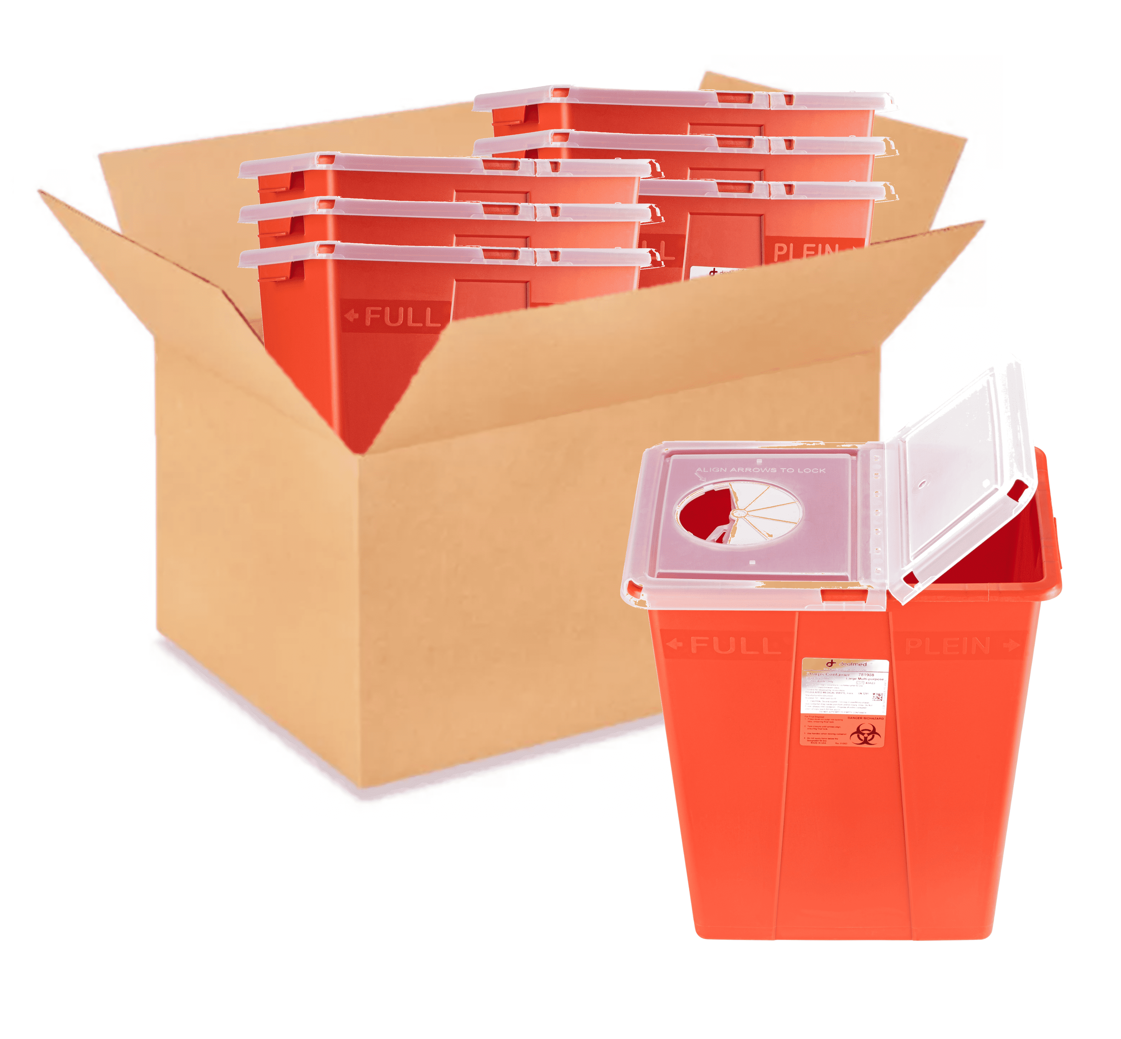 Dealmed Sharps Container, 8 Gallon Hinged Lid, Red (Case of 10)