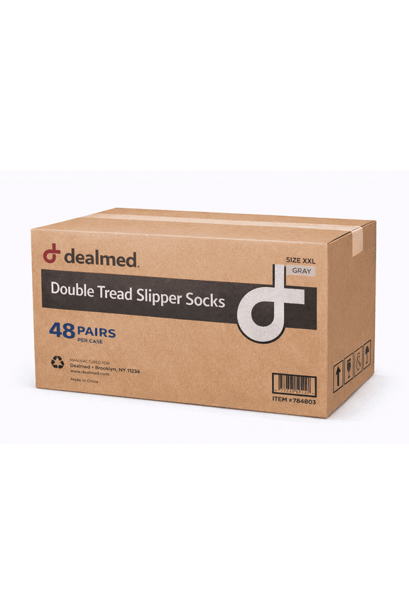 Double Tread Slipper Socks with Elastic Cuff, Grippy Traction with Safety Tread (Gray, 2X-Large, 48 Pairs)