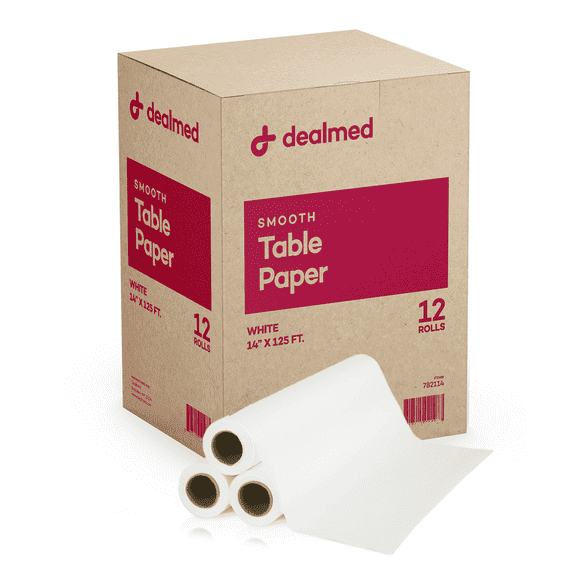 Dealmed Smooth Exam Table Paper 14" x 125' Smooth Paper Cover for Doctor's Offices, Medical Facilities, Patternmaking, Tracing and More (White, 12 Rolls)