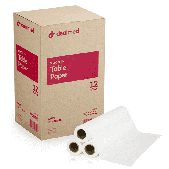Dealmed Exam Table Paper 18" x 225' Smooth Paper Cover for Doctor's Offices, Medical Facilities, Patternmaking, Tracing and More (White, 12 Rolls)