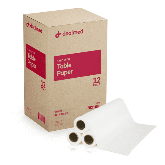 Dealmed Headrest Paper 8.5” x 125' Smooth Paper Cover for Doctor's Offices, Medical Facilities, Patternmaking, Tracing and More (White, 12 Rolls)