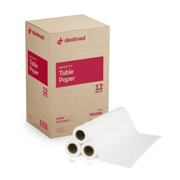Dealmed Headrest Paper 8.5” x 225' Smooth Paper Cover for Doctor's Offices, Medical Facilities, Patternmaking, Tracing and More (White, 12 Rolls)
