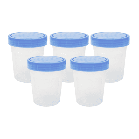 Dealmed Specimen Container with Screw on Leak Resistant Lid | Sterile Single Use Cup with Tamper Evident Seal | 4 oz. (5 Count)