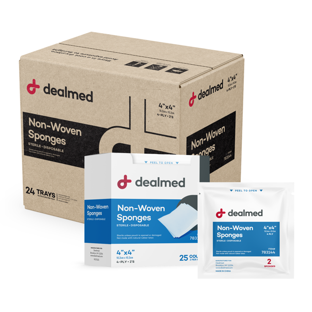 Dealmed Sterile NonWoven NonStick Gauze Sponges 25 Count 4Ply, 4