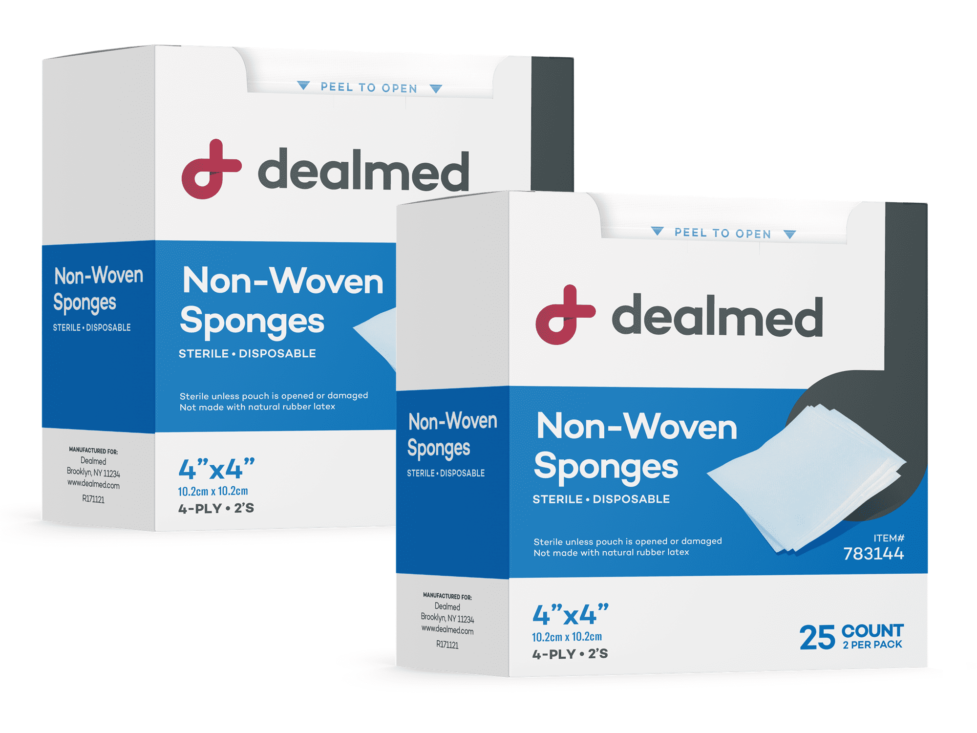 Dealmed Sterile NonWoven NonStick Gauze Sponges 25 Count 4Ply, 4