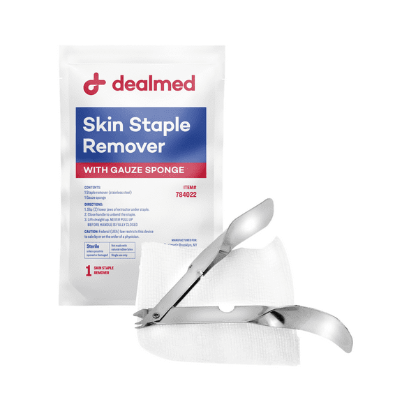 Dealmed Sterile Staple Removal Kit with Staple Remover and Gauze Sponge, Single-Use, 1 Kit