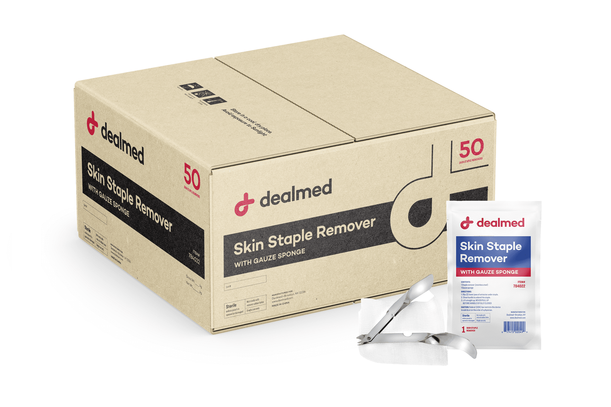 Dealmed Sterile Staple Removal Kit with Staple Remover and Gauze Sponge