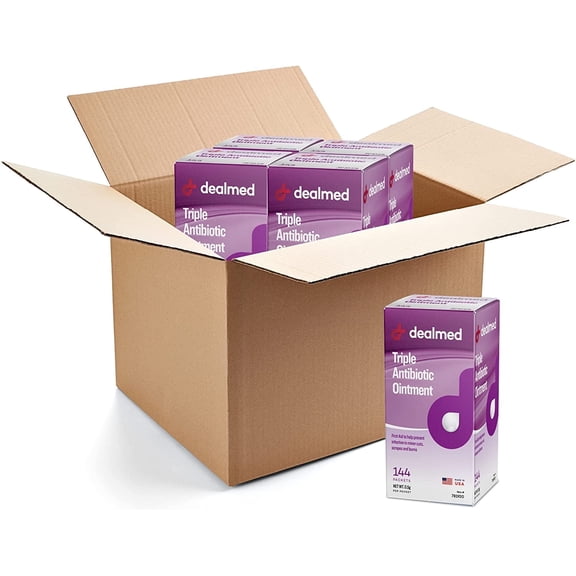 Dealmed Triple Antibiotic Ointment, Instant Relief from Cuts, Scrapes, Burns, 0.9 gm UD, 144 Packets/Box (12 Pack)