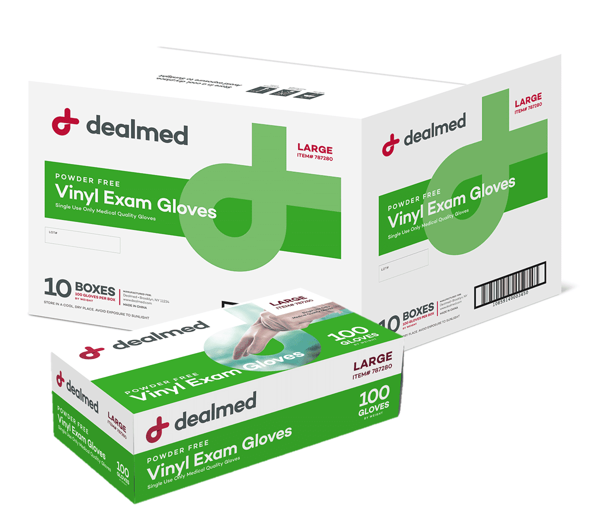 Dealmed Vinyl Medical Exam Gloves, Disposable, Non-Irritating, Latex-Free for First Aid and Medical Facilities, Clear (Large, Case of 1000)
