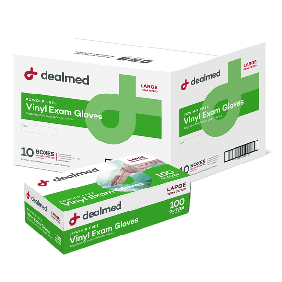 Dealmed Vinyl Medical Exam Gloves, Disposable, Non-Irritating, Latex-Free for First Aid and Medical Facilities, Clear (Large, Case of 1000)