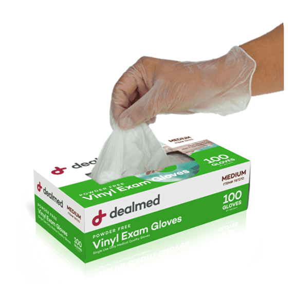 Dealmed Vinyl Medical Exam Gloves, Disposable, Non-Irritating, Latex-Free for First Aid and Medical Facilities, Clear (Medium, Box of 100)