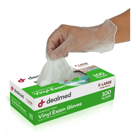 Dealmed Vinyl Medical Exam Gloves, Disposable, Non-Irritating, Latex-Free for First Aid and Medical Facilities, Clear (X-Large, Box of 100)