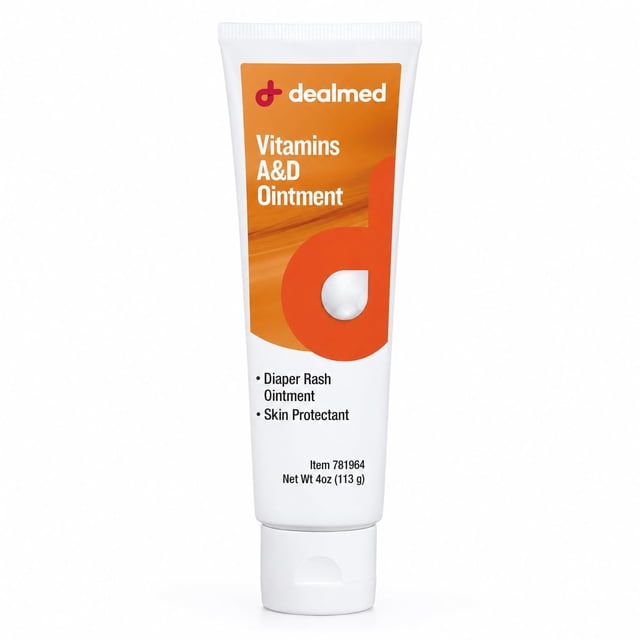 Dealmed Vitamins A&D Ointment, 4 oz. Tube, Diaper Rash Cream Baby ...