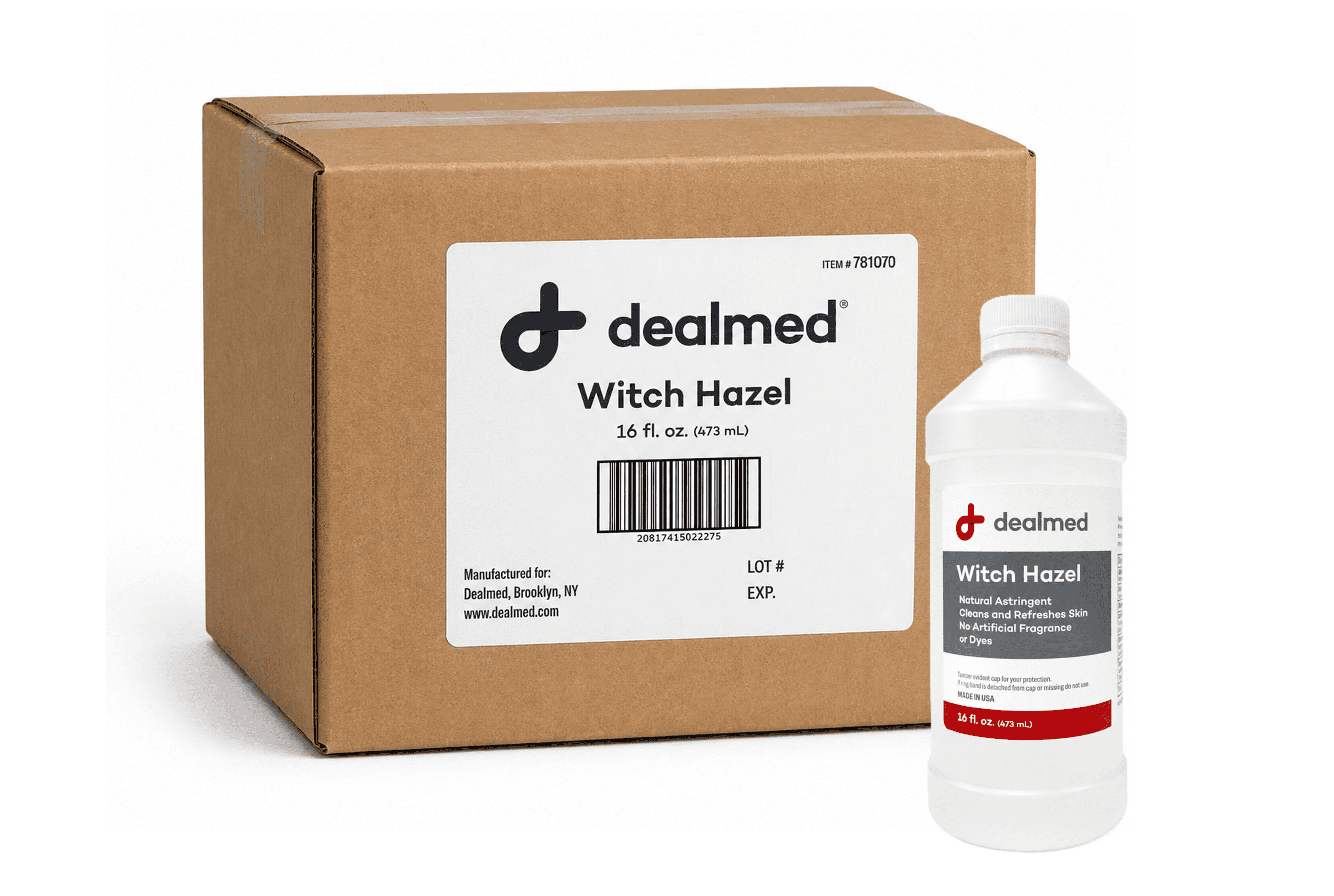 Dealmed Witch Hazel, 16 oz. | Natural Astringent Cleans and refreshes Skin | No Artificial Fragrance or Dyes (12 Pack)