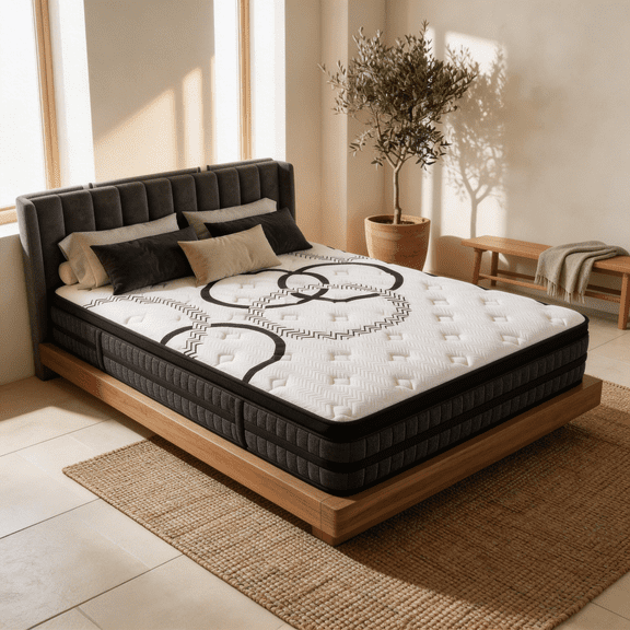 Dealnight 14 inch Queen Size Hybrid Mattress,Firm Cooling Gel Memory Foam Queen Mattress with Individual Pocket Coils,Bed in a Box