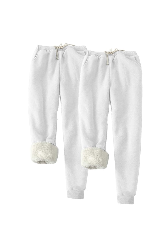 2PC Joggers for Women Winter Warm Fleece Sherpa Lined Athletic High Waisted Active Sweatpants with Pockets