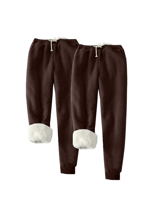 2PC Joggers for Women Winter Warm Fleece Sherpa Lined Athletic High Waisted Active Sweatpants with Pockets