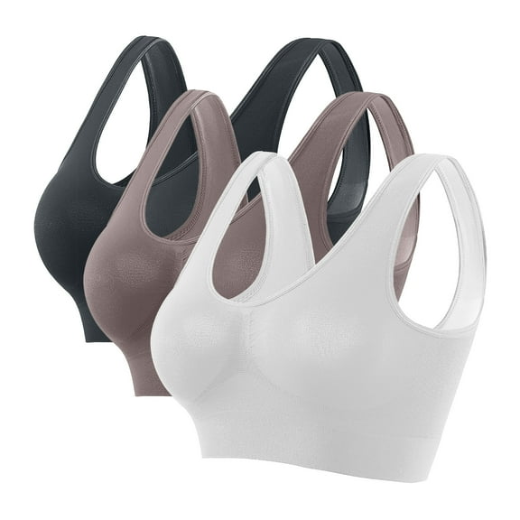Dealovy 3 Pack Plus Size Women Sports Bra Seamless Wirefree Full Coverage Supportive Padded Yoga Bras