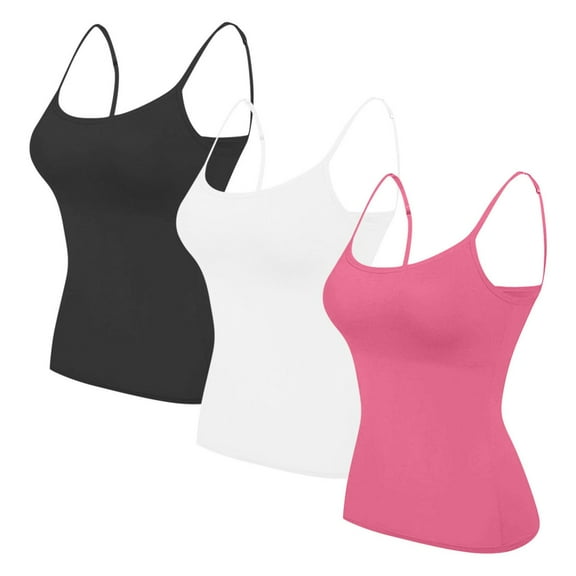 Dealovy 3PC Plus Size Tank Tops for Women Sleeveless Spaghetti Straps Slim Fitted Plain Tunic Tops Underwear