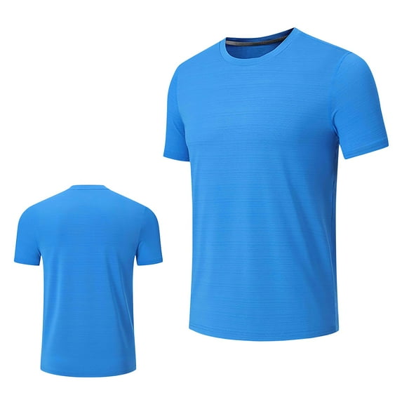 Dealovy Athletic Shirts for Men Crew Neck Loose Workout Tee Solid Color Summer Casual Breathable Tops,Blue,M