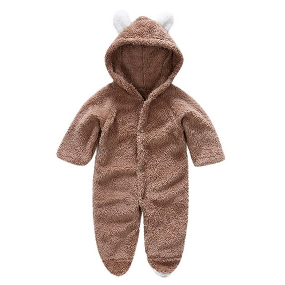Dealovy Baby Boys Girls Clothes Newborn Fleece Footed Jumpsuit Cute Ear Hooded Winter Warm Snowsuit Romper