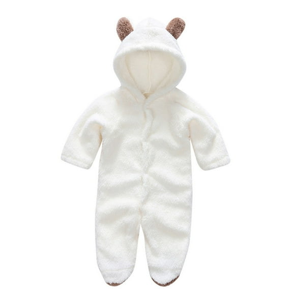 Dealovy Baby Boys Girls Clothes Newborn Fleece Footed Jumpsuit Cute Ear Hooded Winter Warm Snowsuit Romper