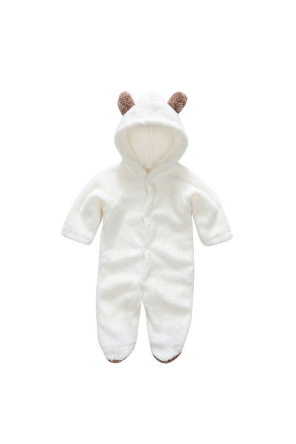 Baby Boys Girls Clothes Newborn Fleece Footed Jumpsuit Cute Ear Hooded Winter Warm Snowsuit Romper