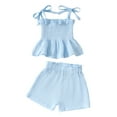 thumbnail image 1 of Dealovy Baby Girl Clothes Summer 2 Piece Outfits Sleeveless Ruffle Tops Wide Leg Shorts Cute Lounge Set, 1 of 5