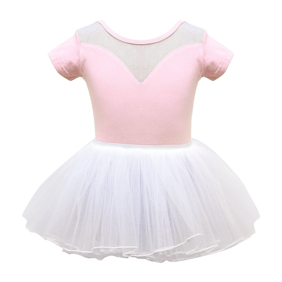 Dealovy Baby Girls Leotards Dance Clothes Summer Short Sleeves Training Romper 1 Piece Bodysuits with Lace Skirts Outfit
