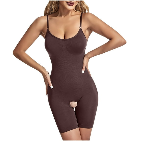 Dealovy Bodysuits for Women Low Cut Slim Fitted Solid Color Shapewear Spaghetti Strap Sleeveless Basic Jumpsuits