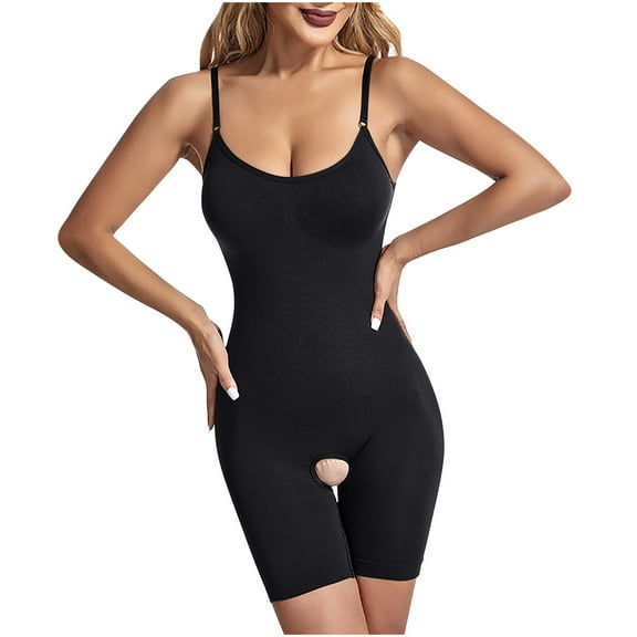 Dealovy Bodysuits for Women Low Cut Slim Fitted Solid Color Shapewear Spaghetti Strap Sleeveless Basic Jumpsuits