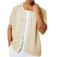thumbnail image 1 of Dealovy Button down Shirts for Men Collared Drop Shoulder Hollow out Shirts Short Sleeve Summer Beach Travel Tops,Beige,M, 1 of 5