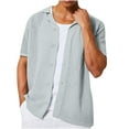 thumbnail image 1 of Dealovy Button down Shirts for Men Collared Drop Shoulder Hollow out Shirts Short Sleeve Summer Beach Travel Tops,Gray,XL, 1 of 5
