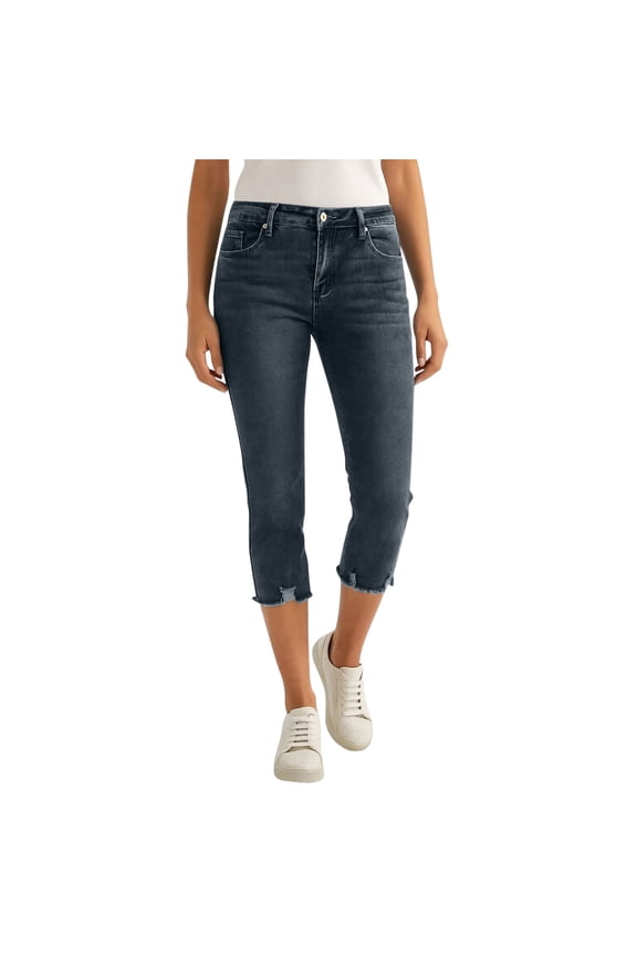 Capri Jeans for Women Stretchy High Waisted Ripped Denim Capris Ripped Skinny Cropped Pants with Pockets