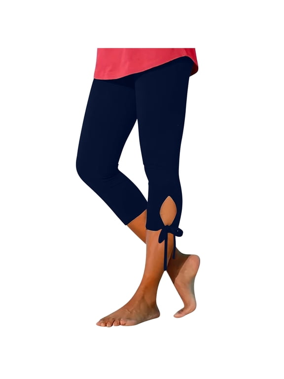Capri Leggings for Women Stretchy High Waist Knot Capris Yoga Workout Summer Casual Slim Running Pants