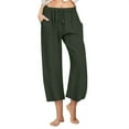 thumbnail image 1 of Dealovy Capri Pants for Women Elastic Waist Drawstring Cropped Trousers Loose Solid Color Wide Leg Casual Pants with Pockets, 1 of 7