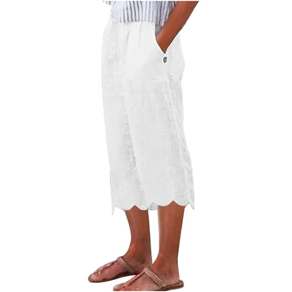 Dealovy Capri Pants for Women Summer Wide Leg Pants Casual High Waist Beach Cropped Trousers with Pockets