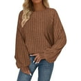 thumbnail image 1 of Dealovy Casual Crewneck Tops for Women Loose Solid Color Long Sleeve Oversized Pullover Ribbed Sweater Winter Outfit, 1 of 9