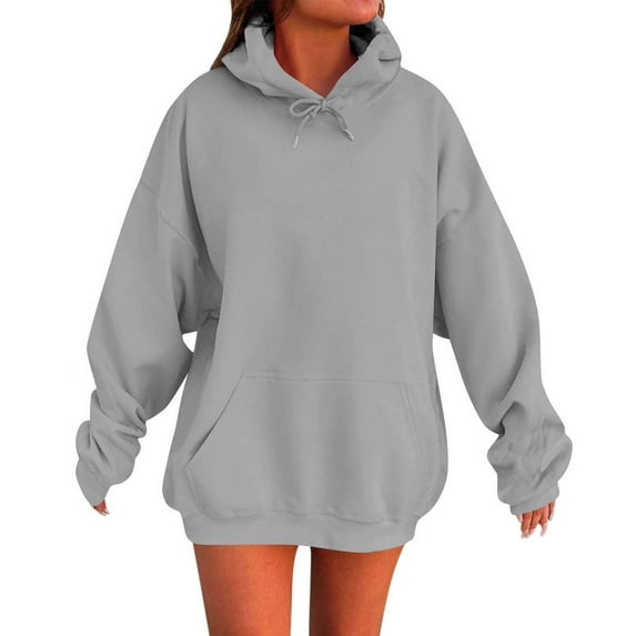 Dealovy Casual Hoodies for Women Winter Loose Fitting Mid-Length Long Sleeve Hooded Neck Sweatshirt with Pocket