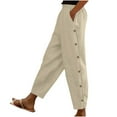 thumbnail image 1 of Dealovy Casual Pants for Women Elastic Waist Loose Fitted Trousers Solid Color Full Length Button Pants with Pockets, 1 of 6