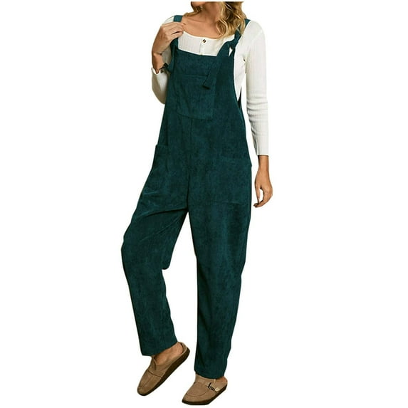 Dealovy Corduroy Jumpsuits for Women Fleece Rompers Fall Winter Casual Long Pants Solid Color Overalls