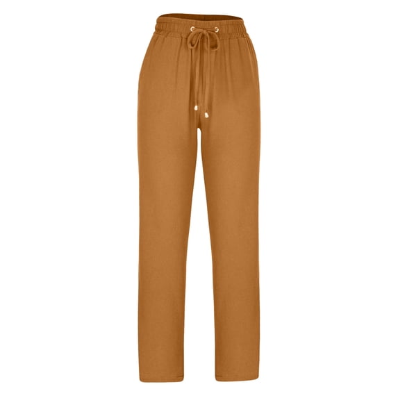 Dealovy Cotton Linen Pants Women Plus Size Summer Lightweight Casual Elastic Waist Lounge Pants