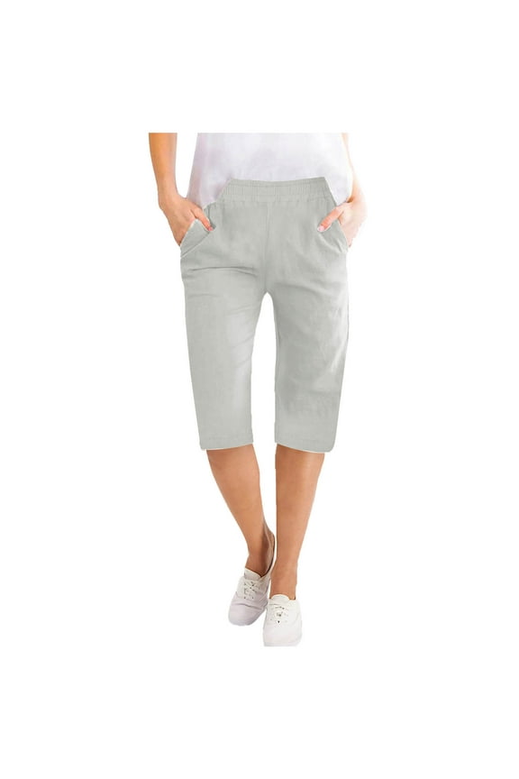 Cotton Linen Shorts for Women Casual High Waisted Loose Solid Color Lightweight Lounge Shorts