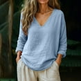 thumbnail image 1 of Dealovy Cotton Linen T-Shirts for Women Casual Long Sleeve V Neck Flowy Tunic Tops Dressy Summer Loose Fitted Fashion Tees Blouses, 1 of 6