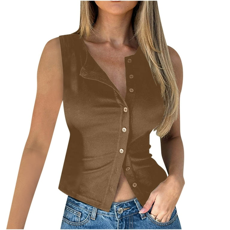 Dealovy Crop Tank Tops for Women V Neck Button down Blouses