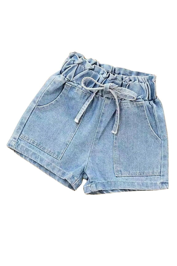 Denim Shorts for Girls Drawstring Elastic Waist Jeans Shorts Summer Wide Leg Lounge Shorts