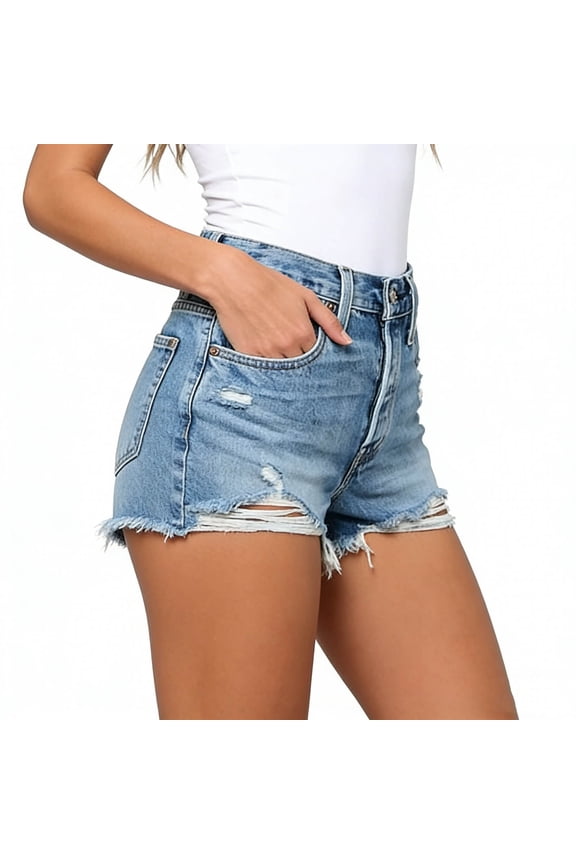 Denim Shorts for Women Mid Rise Distressed Ripped Jean Shorts Juniors Stretchy Casual Frayed Hem Hot Summer Jorts