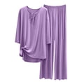 thumbnail image 1 of Dealovy Fall Pajamas Women V-Neck Half Sleeve Top Elastic Waist Joggers with Pockets Casual Loose Fitting Sleepwear, 1 of 6