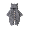 thumbnail image 1 of Dealovy Fall Winter Infant Baby Clothes Unisex Knitted Button up Onesie Kids Cotton Rolled-Up Hooded Rompers with Cute Ears, 1 of 7